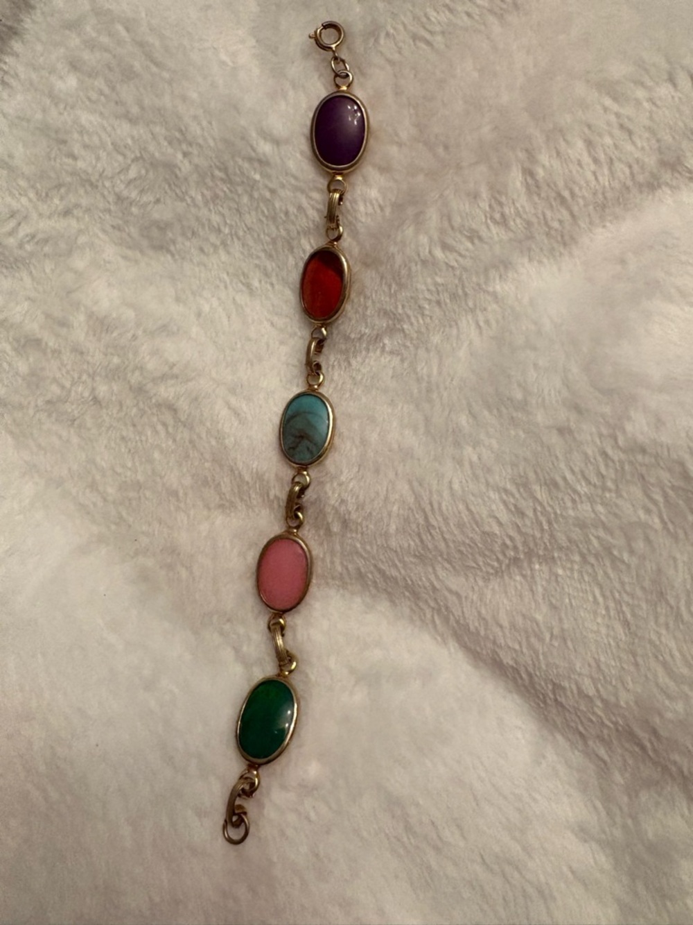 Multicolor Oval Stone Bracelet - Gold Tone